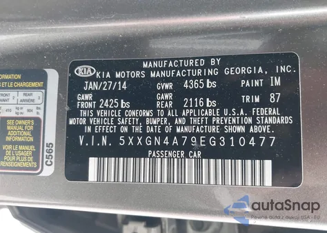 2014 Kia Optima Ex z USA, uszkodzony, nr VIN 5XXGN4A79EG310477